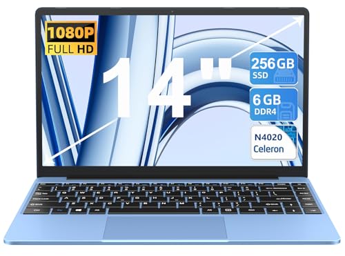 Aocwei Ordinateur Portable 14 Pouces Win11 6Go RAM 256Go SSD Soutien Extension 1TB Celeron N4020 PC Portable Pas Cher FHD1080 2.4+5G WiFi BT 4.2 inclut Souris sans Fil & AZERTY Clavier Couverture-Bleu