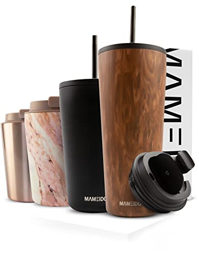 MAMEIDO Mug Isotherme avec Paille 470ml & 700ml - Thermos Café étanche en acier inox, Tasse Isotherme sans BPA, Mug Isotherme Cafe 100% Hermétique (Oak Wood, 470ml)