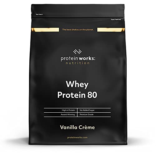 THE PROTEIN WORKS Whey Protéine 80 (Concentré) | 82% de protéines | Shake à faible teneur en sucre et à forte teneur en protéines | Crème Vanillée | 500g