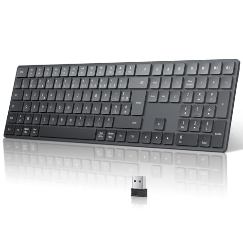 TECURS Clavier sans Fil Bluetooth Clavier AZERTY USB 2.4G Wireless Keyboard avec 3 Canaux Bluetooth, USB-C, Ultra-Mince, pour Tablette, Ordinateur, Apple MacOS, Linux, iOS, Android, PC